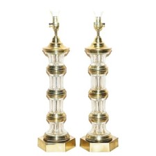 VERY LARGE PAIR OF FULLY RESTORED VINTAGE GLASS LIGHTHOUSE BRASS TABLES LAMPS picture