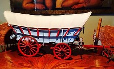 VINTAGE WESTERN SCALE COVERED WAGON ART COWBOY HORSE DRAWN picture