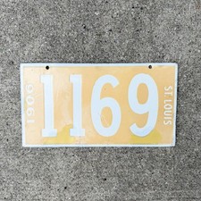 1906 St Louis Missouri Porcelain License Plate Vintage Auto Tag Garage 1169 picture