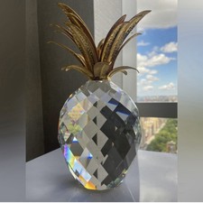 Vintage 1990’s Swarovski GIANT Large Pineapple with Gold Hammered Leaves. H 9.5” picture