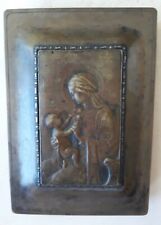 RARE POTTER STUDIO Arts & Crafts BRASS HUMIDOR with MADONNA & CHILD PLAQUE  picture