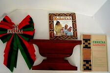 KINARA WOODEN STORY OF KWANZAA BOOK GUIDE RED BLACK GREEN RIBBON BOWS WOOD picture
