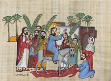 Rare Authentic Hand Painted Ancient Egyptian Papyrus-Palm Sunday icon-16x12 Inch picture