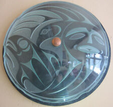 Susan Point NW Coast Native Indian Spindle Whorl Glass Copper - Salmon & Osprey  picture