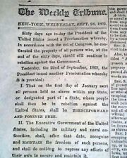 EMANCIPATION PROCLAMATION Abraham Lincoln Freed Slaves 1862 Civil War Newspaper picture