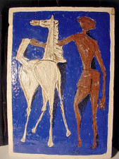 Giovanni Petucco ceramic art tile plaque horse rider Italy mid-century signed picture