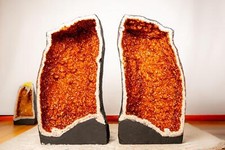 Pair of X-Large Madeira Citrine Cathedral Geodes, Bookmatched AAA-Grade Geodes picture