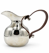 Vintage Hermes Paris Silver Plate Pitcher Leather Handle Wine Water Jug Barware picture