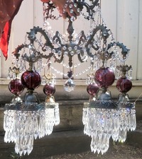 LG Chandelier lamp Vintage Purple glass Brass Bronze Gothic Medieval Dragon Insp picture
