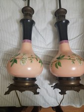 Pair Of Antique French Paris Pink Porcelain Lamps. Makers Mark . Rare Piece picture