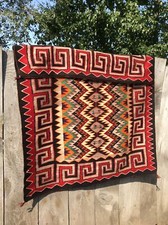 Navajo Rug Red Mesa Teec Nos Pos Antique Pictorial Weaving Native American 87x59 picture