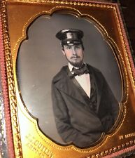 1/6 Dated Daguerreotype Handsome Man in Slicker Hat Missouri Photographer Outley picture