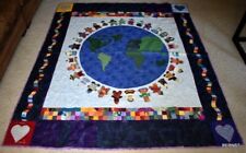 EXQUISITE GIRL SCOUT SIGNED HANDMADE WORLD FRIENDSHIP QUILT picture