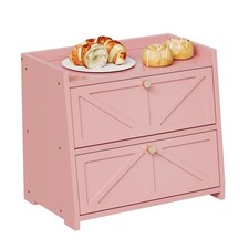 Vintage Double Layer Bread Box for Kitchen Counter Bamboo Bread Storage Conta... picture