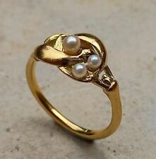 Lovely Art Nouveau French Russian? 18K Gold Pearls Mistletoe Foliage Love Ring💖 picture