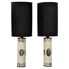 Pair Piero Fornasetti Cammei Table Lamps Midcentury Neoclassical Black Off-White picture