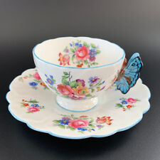 Vintage 1930’s Aynsley Butterfly Handle Flower Pattern Tea Cup Saucer Very Rare picture