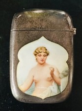 Important Rare Gorham erotica risque enamel nouveau match safe vesta ca 1895 picture