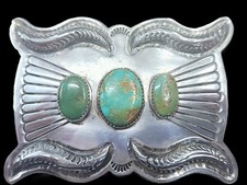 Vintage Wilford Chee Navajo Royston Turquoise 3 Stone Ketoh Sterling Belt Buckle picture