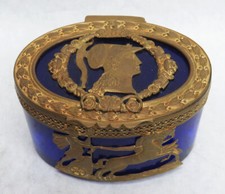 WONDERFUL CLASSICAL FRENCH DORE BRONZE COBALT BLUE CRYSTAL VANITY JAR / BOX picture