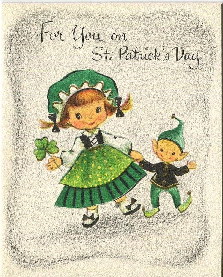 VINTAGE PRETTY IRISH GIRL LASS ELF LEPRECHAUN ST. PATRICK'S DAY HALLMARK CARD