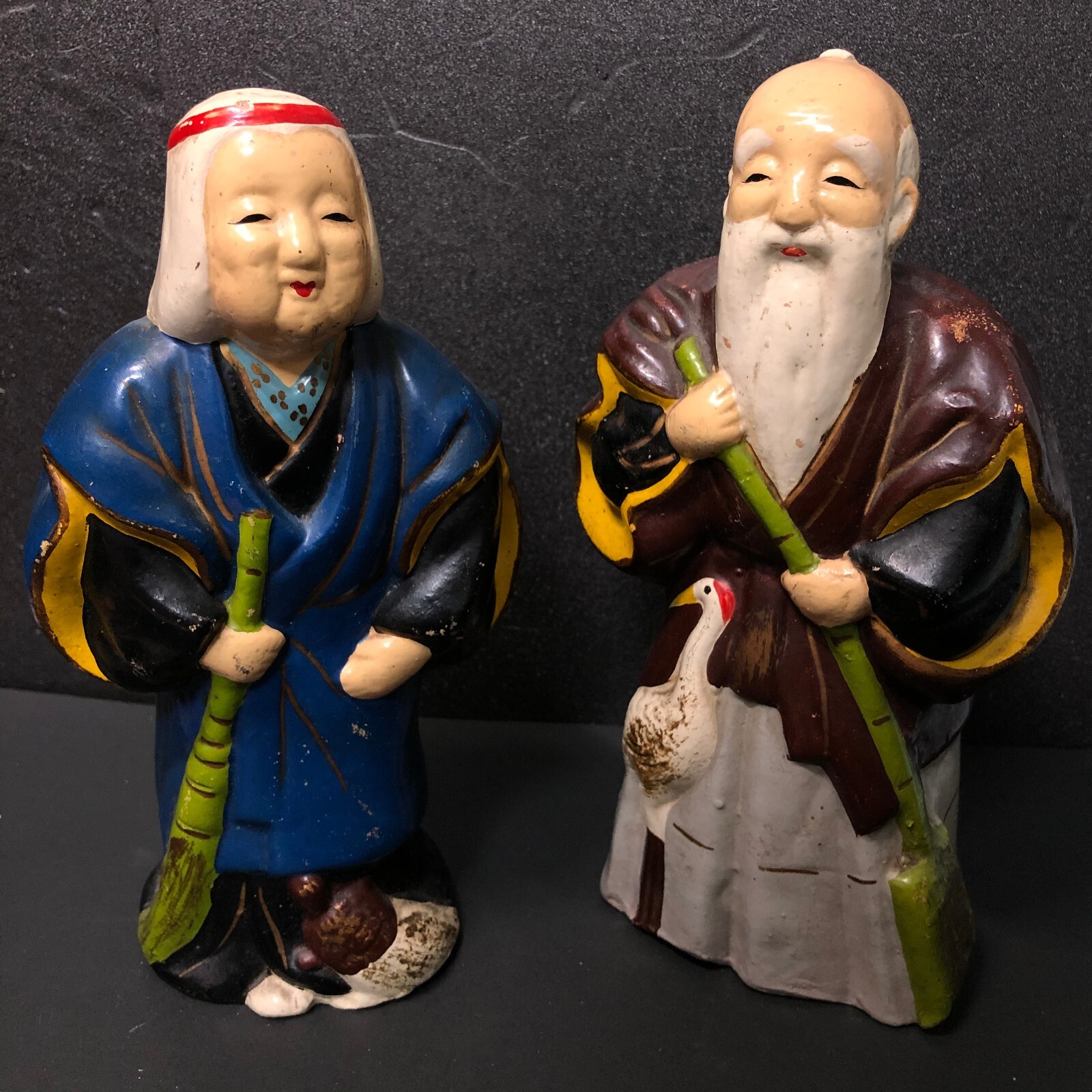 Vintage Japanese Ceramic Takasago Doll Pottery Okina Ouna lucky charms WADO KAMA Vintage Japanese Ceramic Takasago Doll Pottery Okina Ouna lucky charms WADO KAMA