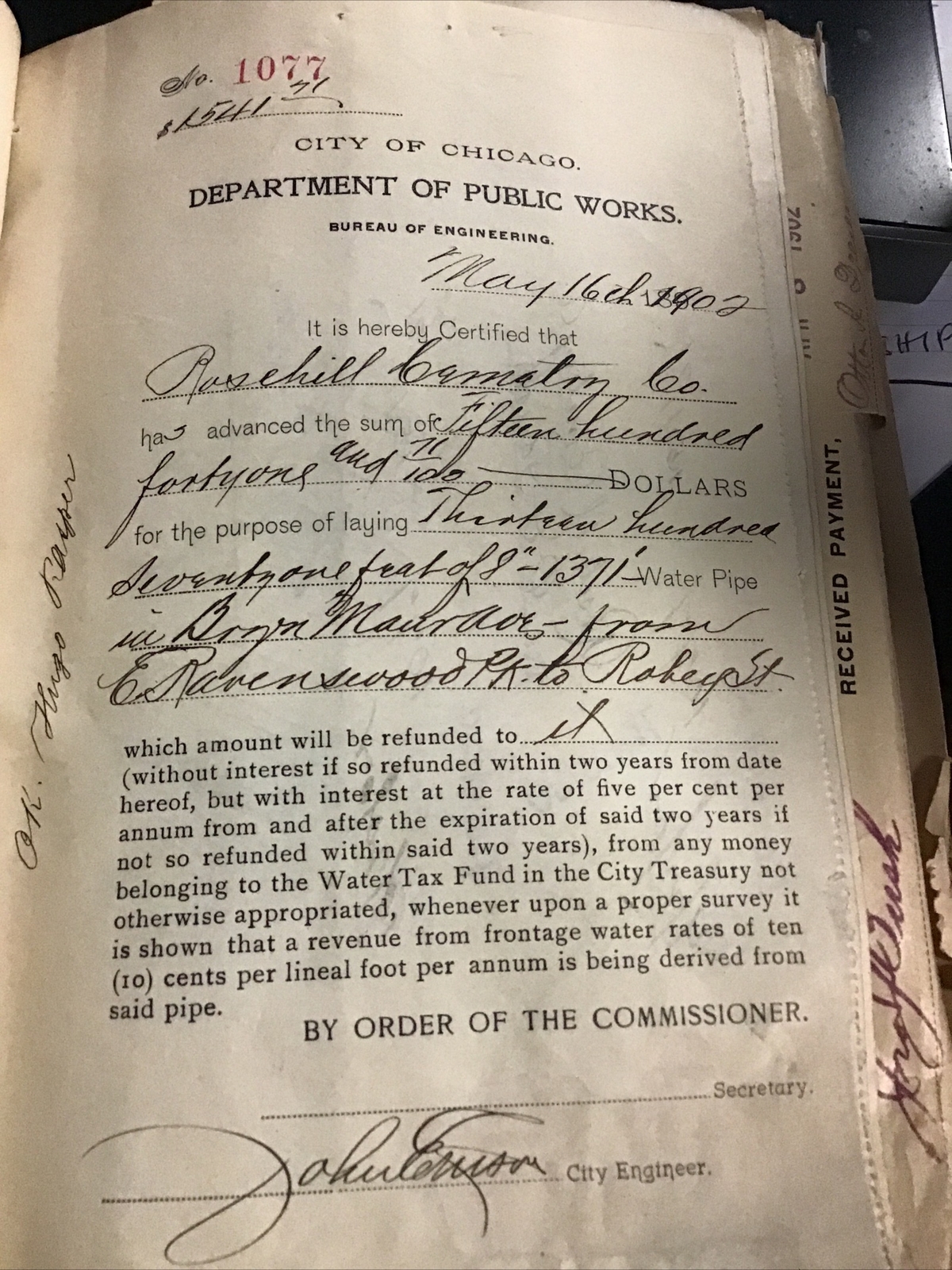 Antique Ledger City of Chicago Dept Public Works 1899-1904 Engineering Plans