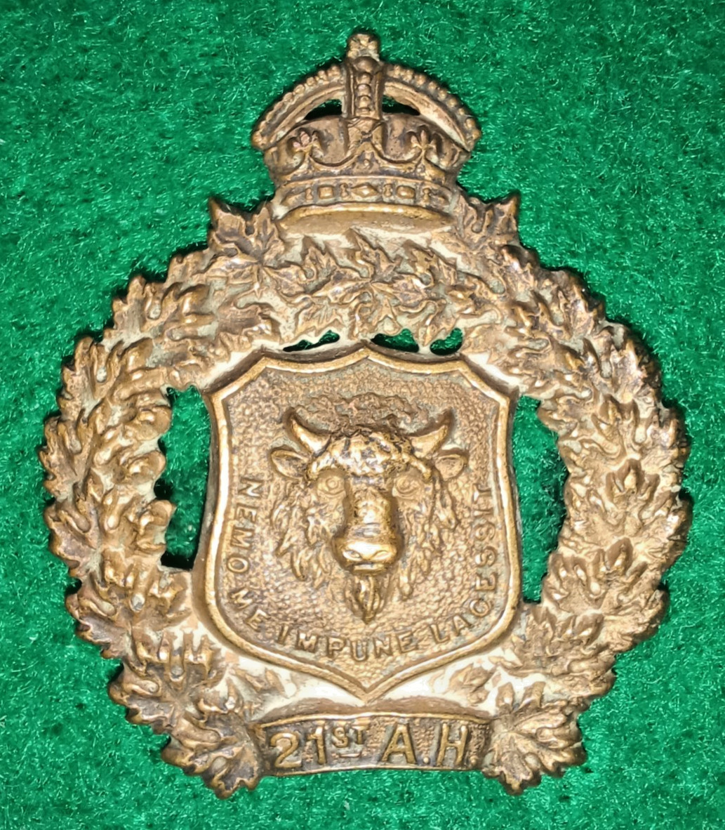 Canadian Militia - MC31 - 21st Alberta Hussars Collar Badge, Toned Canadian Militia - MC31 - 21st Alberta Hussars Collar Badge, Toned