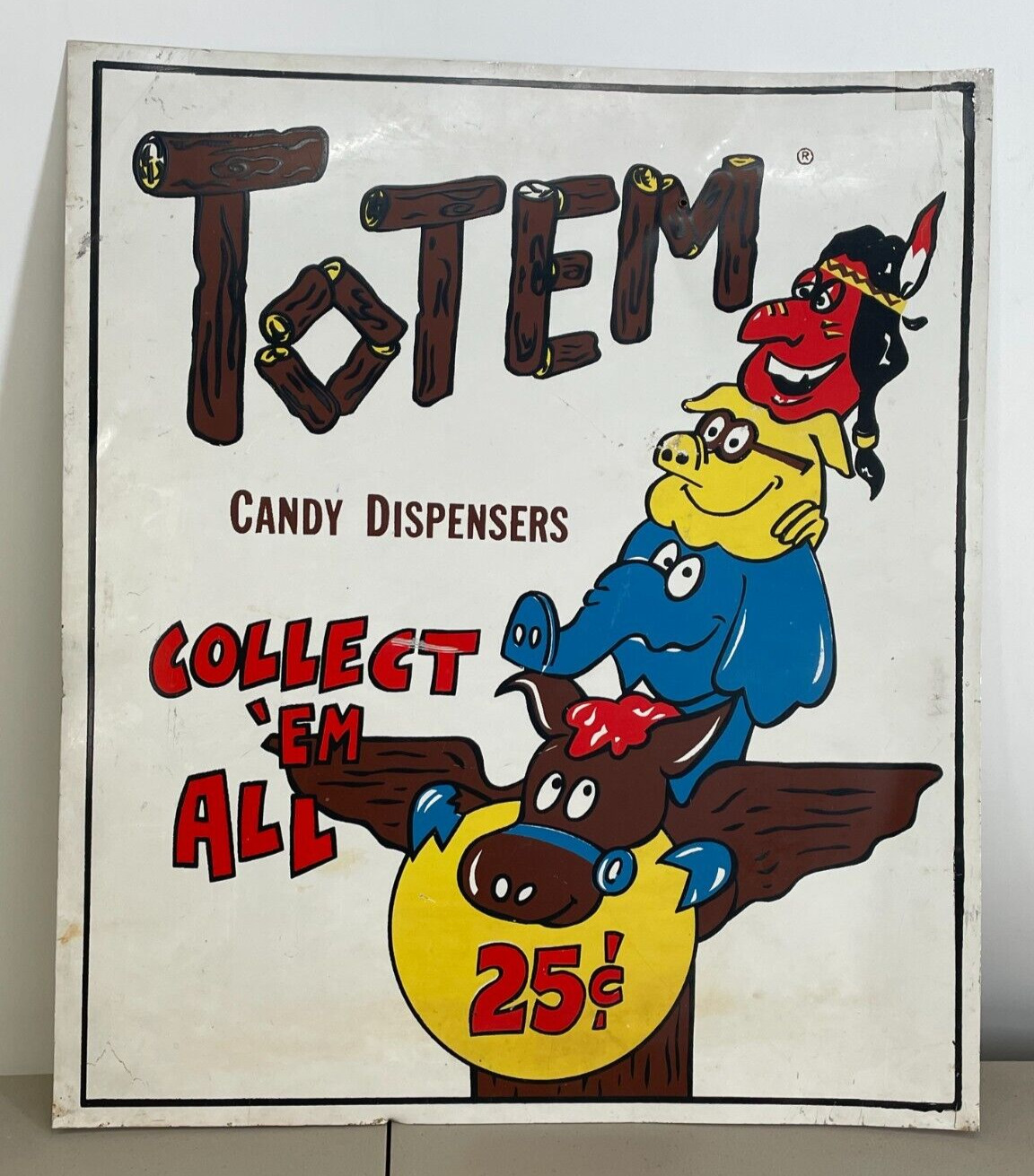 Vintage Original Totem Candy Dispenser Store Display Sign 22 x 19 Inch Like PEZ