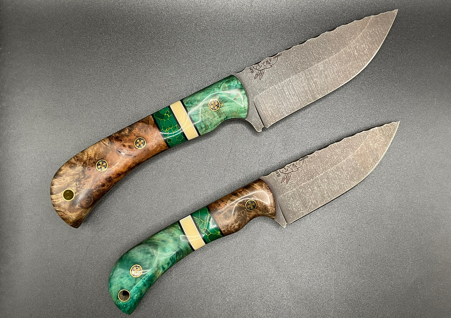 Half Face Blades Cavner & Cav Jr Burlwood, Arizona Jade, Mosaic Pins, Old Logo Half Face Blades Cavner & Cav Jr Burlwood, Arizona Jade, Mosaic Pins, Old Logo