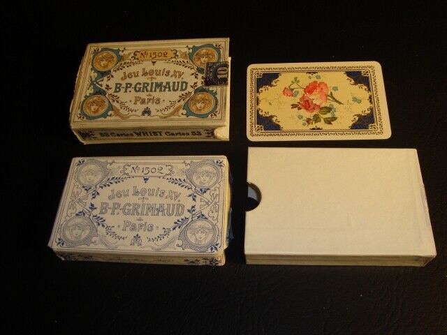 c1890 Boxed B P GRIMAUD No.1502 Paris Playing Cards, original Box and Wrapper