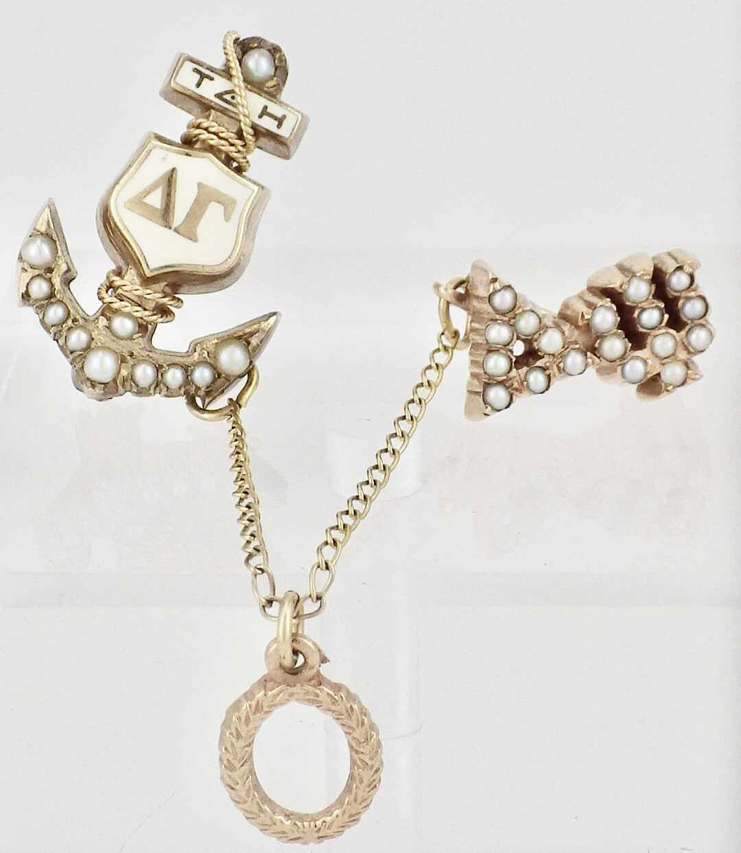 Vintage 1978 10K Yellow Gold Pearl Delta Gamma Sorority Pin w/Hanging Delta Psi Vintage 1978 10K Yellow Gold Pearl Delta Gamma Sorority Pin w/Hanging Delta Psi