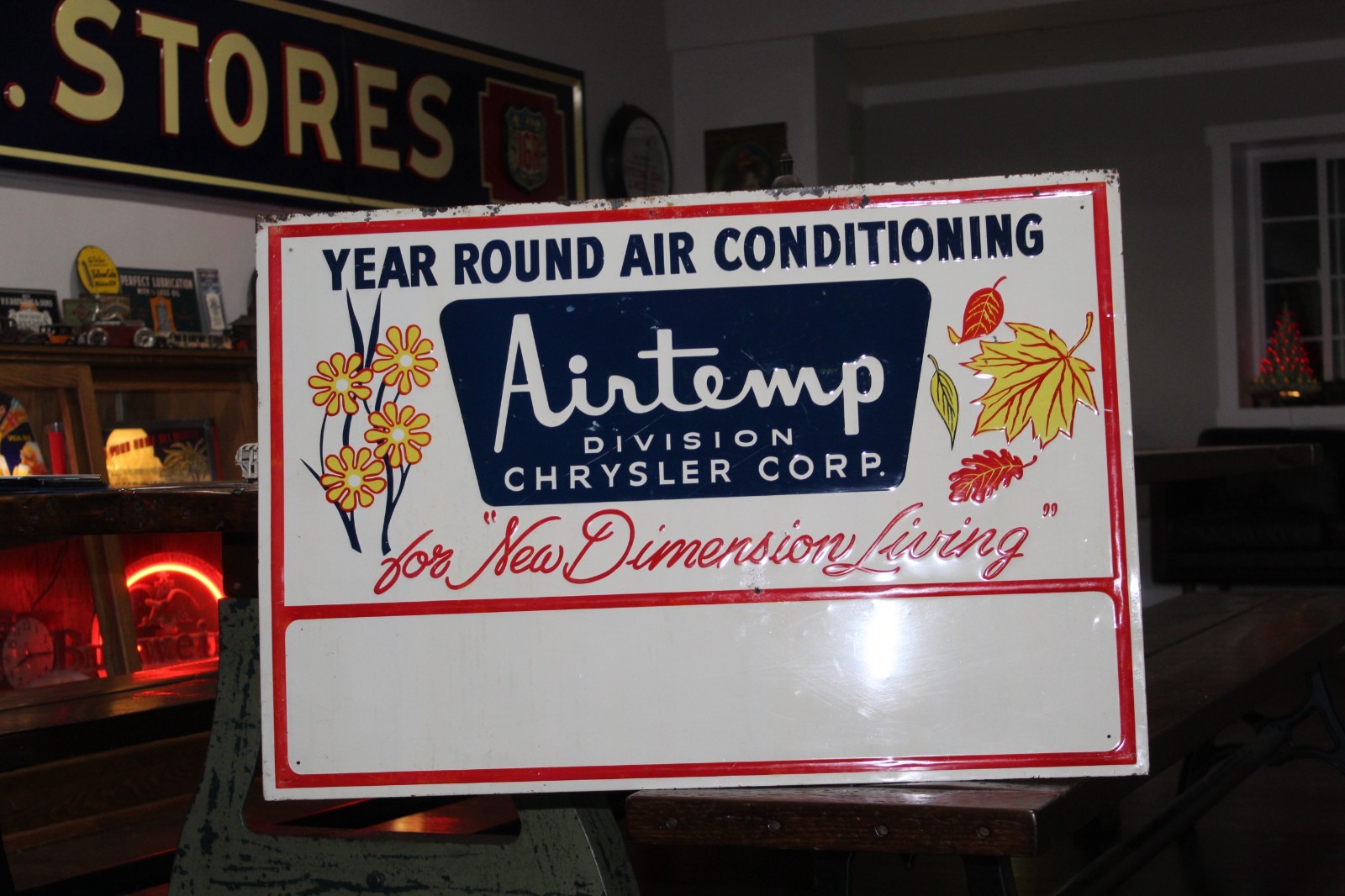 SCARCE  1960s CHRYSLER MOPAR AIRTEMP DEALER INSTALLED A/C EMBOSSED METAL SIGN