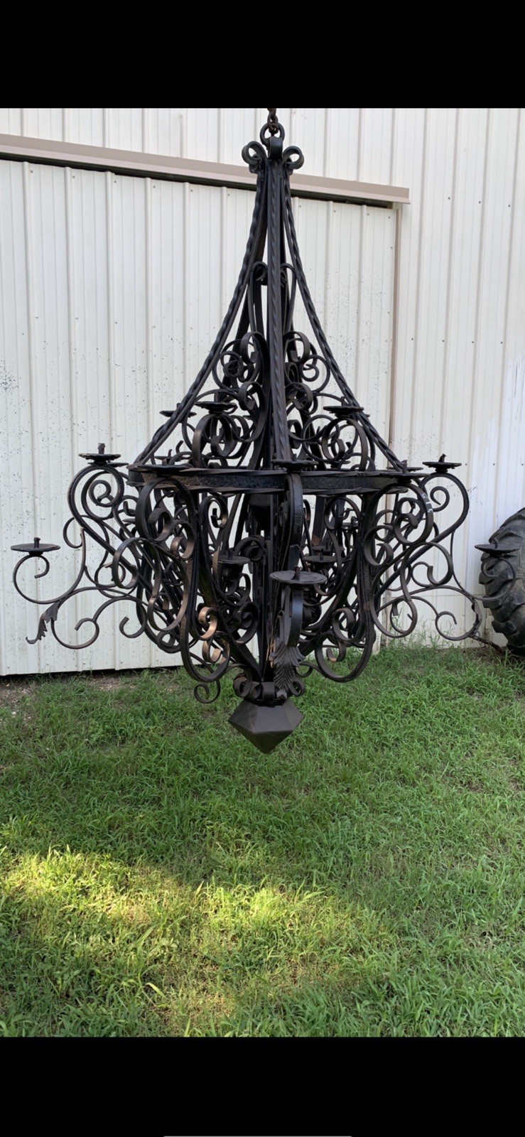 VTG Wrought Iron Gothic Spanish Revival CHANDELIER Ceiling LiGHT Fixture Shade VTG Wrought Iron Gothic Spanish Revival CHANDELIER Ceiling LiGHT Fixture Shade
