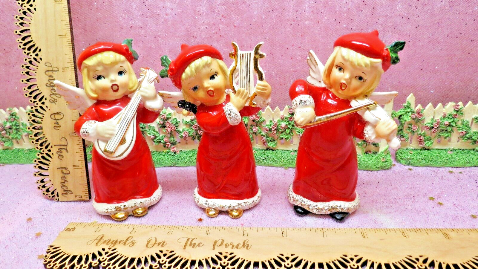 Vtg 1957 NAPCO Christmas Caroling Angels W HARP MANDOLIN VIOLIN CX2684 SERIES
