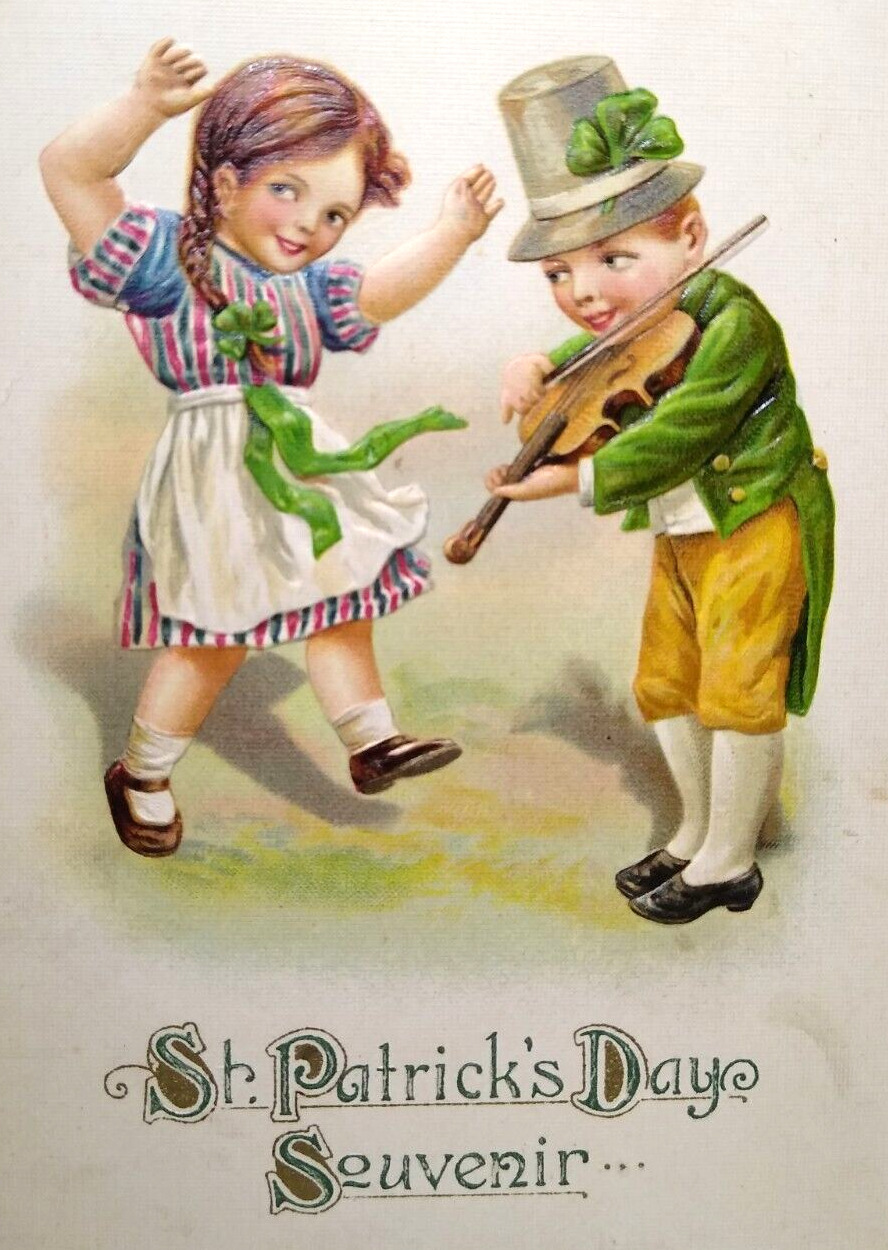 St Patrick's Day Postcard Souvenir John Winsch 1914 Children With Violin Fiddle