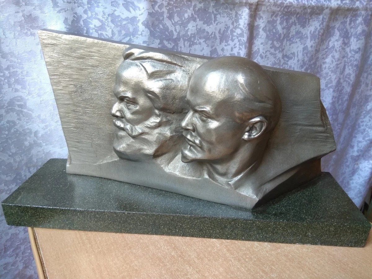 RARE lenin marx STATUE BUST FIGURINE Soviet USSR CCCP Sculpture Edunov stone