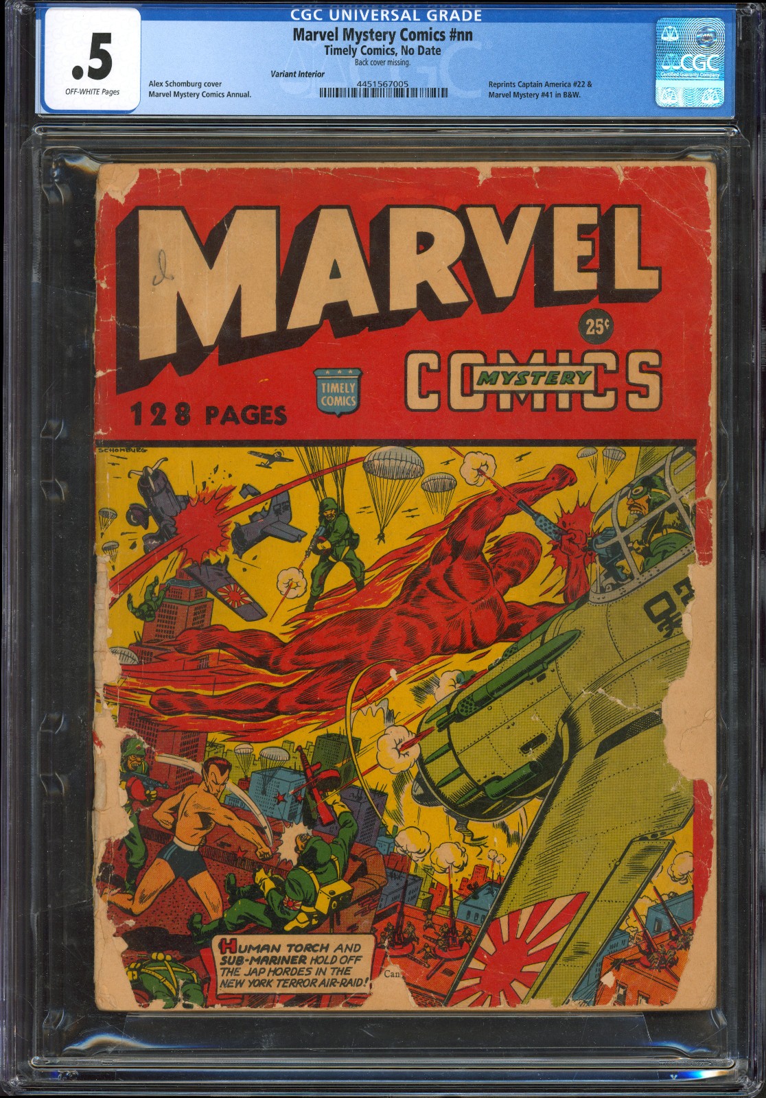Marvel Mystery Comics #nn (Annual) CGC 0.5 1944 | Schomburg RAREST TIMELY GRAIL Marvel Mystery Comics #nn (Annual) CGC 0.5 1944 | Schomburg RAREST TIMELY GRAIL