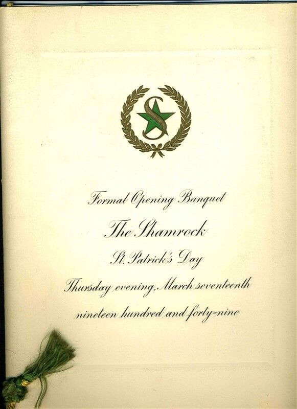 Shamrock Hotel Grand Opening Program & Menu Houston Texas March 17 1949 McCarthy
