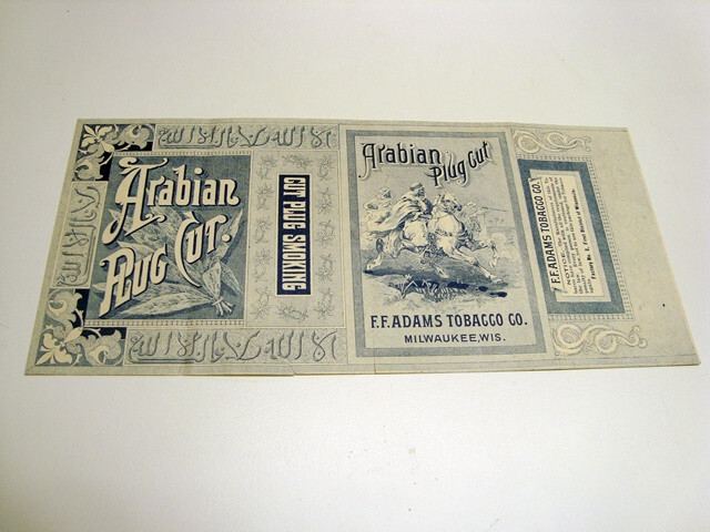 Circa 1880s F. F. Adams Tobacco Arabian Cut Plug Wrapper, Milwaukee, Wisconsin