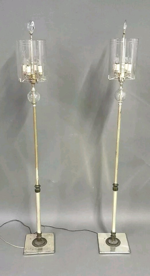 PAIR Vintage 1930s-40s Art Deco Hollywood Regency Floor Lamp Lamps w/Shade 63