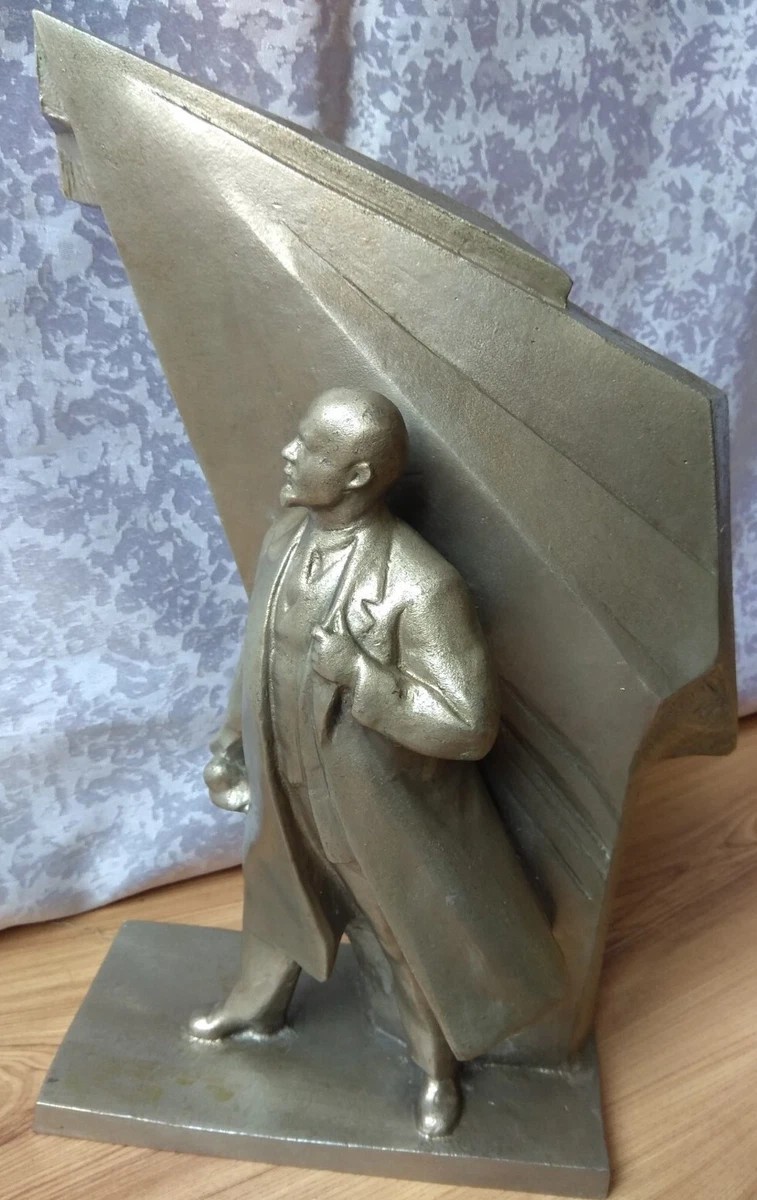 RARE LENIN STATUE BUST FIGURINE Soviet USSR CCCP Sculpture Edunov flag banner