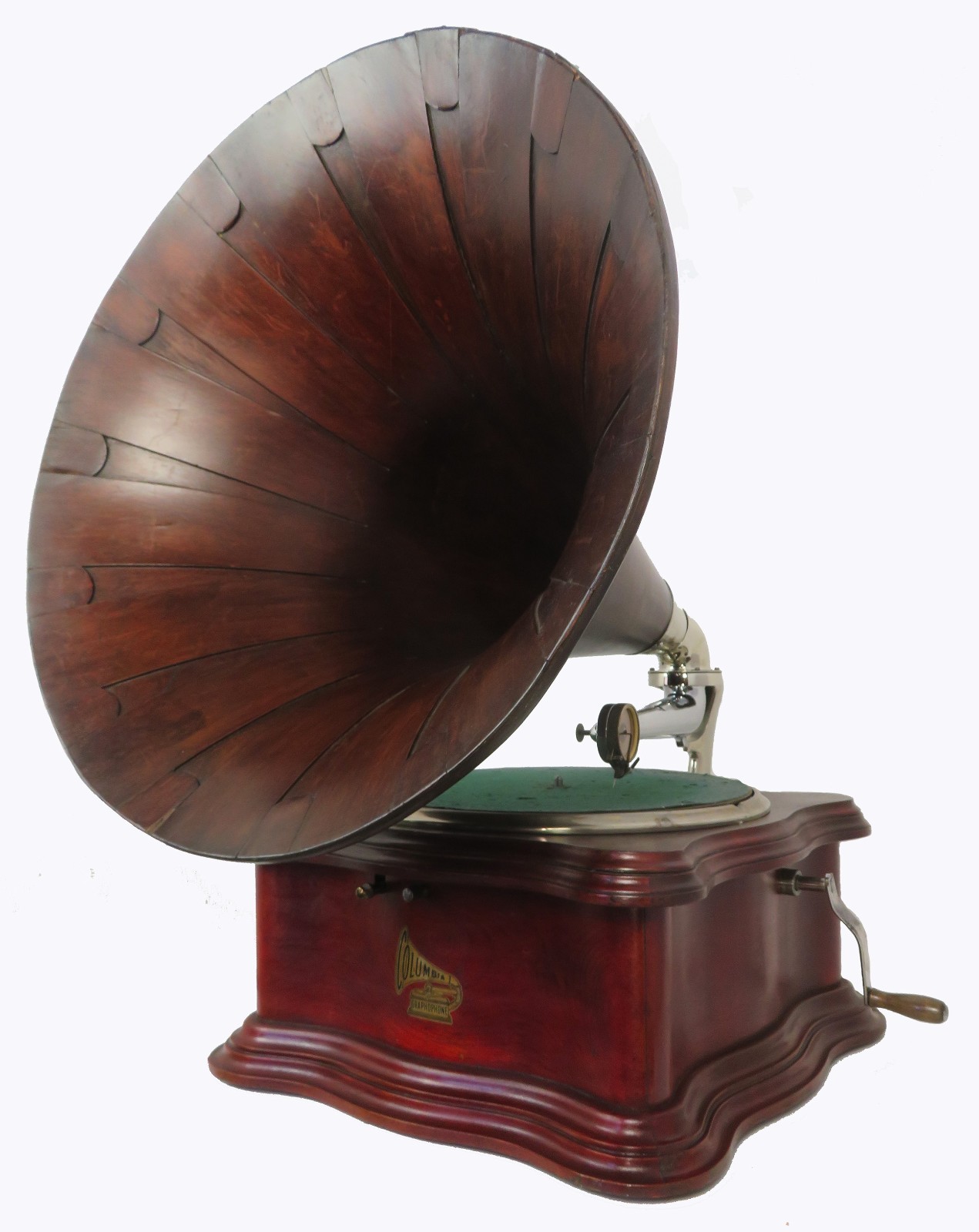 COLUMBIA BY PHONOGRAPH SERPENTINE CASE W/MATCHING MAHOGANY HORN
