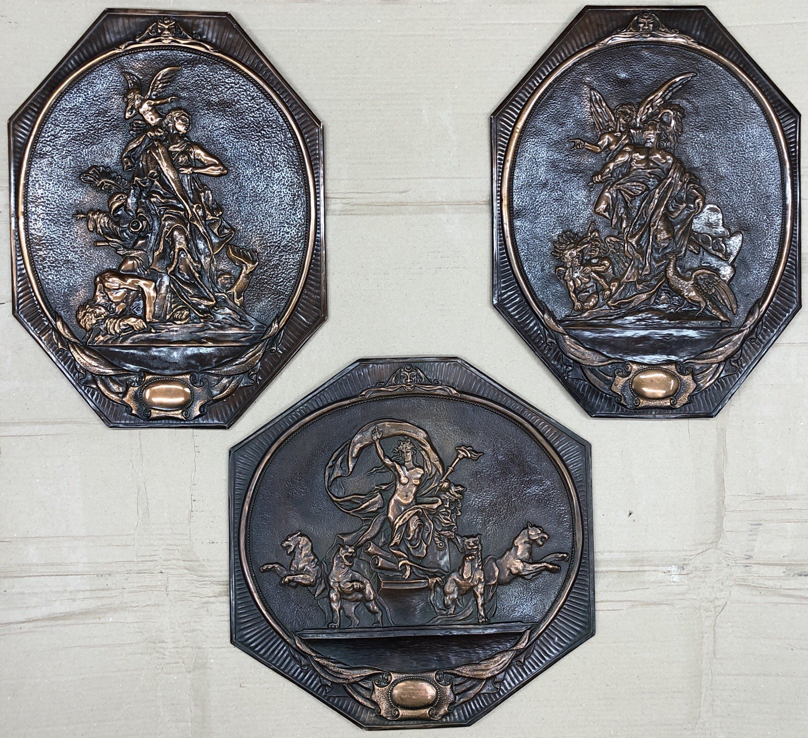 Soviet Copper Repousse Wall Plaques Set of 3 Odessa Opera Theater USSR