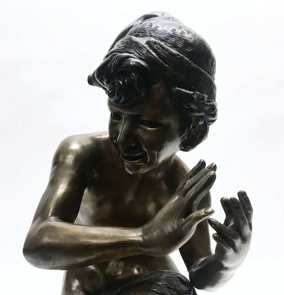 Emil Epple German Artist 1877- 1948 Bronze Nude Young Man With Shell
