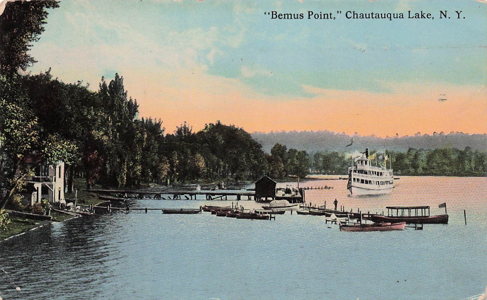 Bemus Point NY New York Chautauqua Lake Steamboat Dock Scenic Vtg Postcard K32 Bemus Point NY New York Chautauqua Lake Steamboat Dock Scenic Vtg Postcard K32