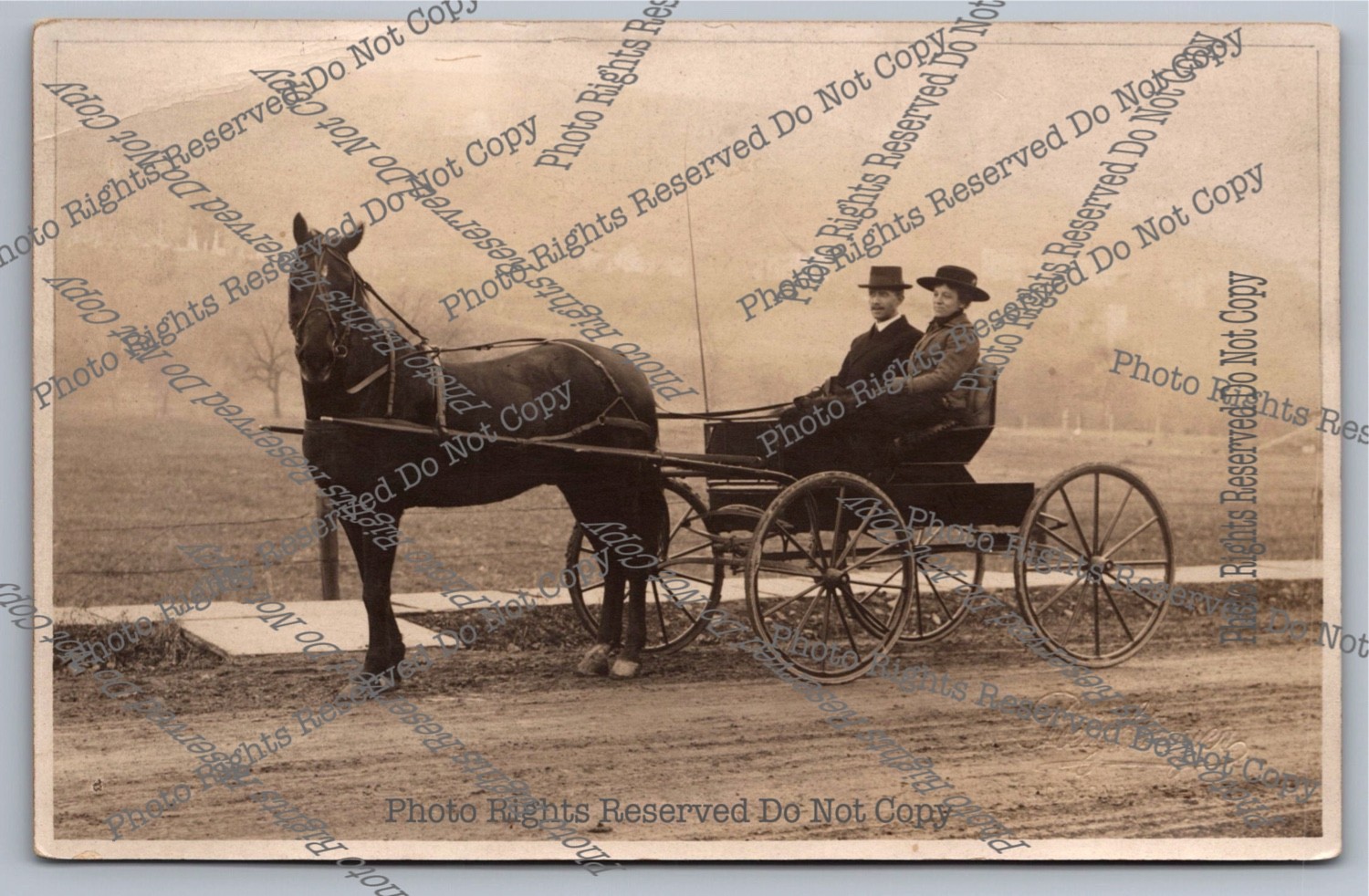 Antique RPPC Couple Sunday\'s Best Handsome Horse & Buggy New York Photo Postcard