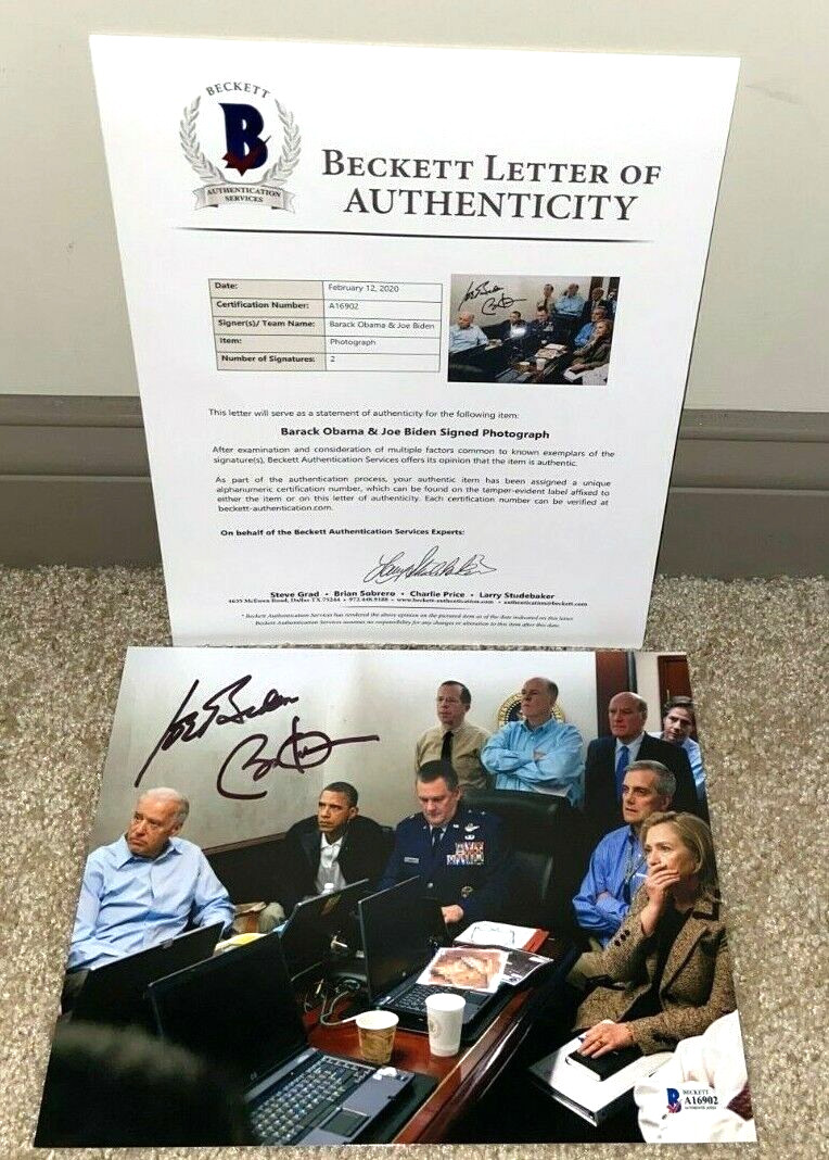 BARACK OBAMA JOE BIDEN DUAL SIGNED 8X10 PHOTO WAR ROOM SITUATION PRESIDENT BAS