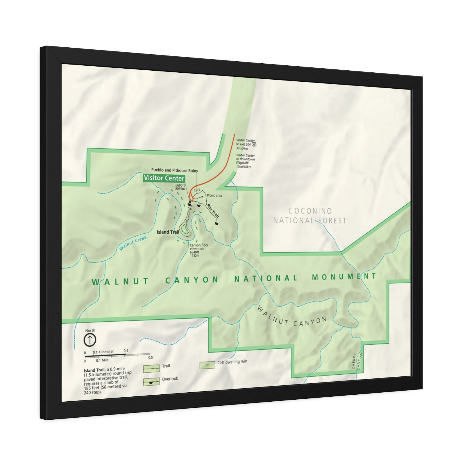 Walnut Canyon National Monument Arizona Tour Guide Map Framed Poster 32x24 Walnut Canyon National Monument Arizona Tour Guide Map Framed Poster 32x24