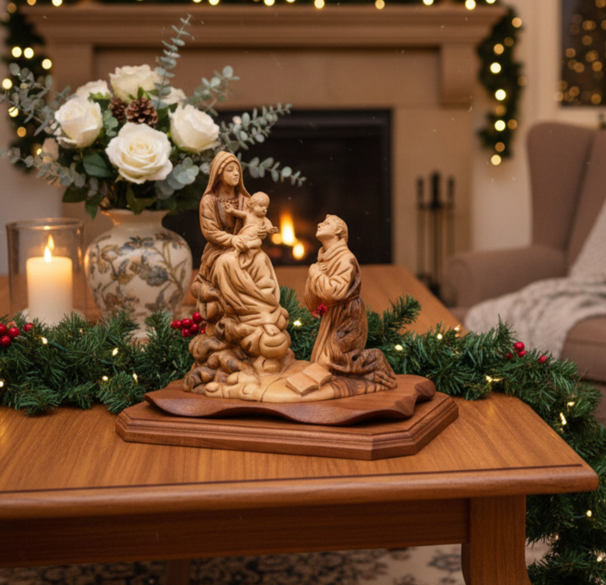Queen of the Franciscan Order with Saint Francis Kneeling in Front of Baby Jesus